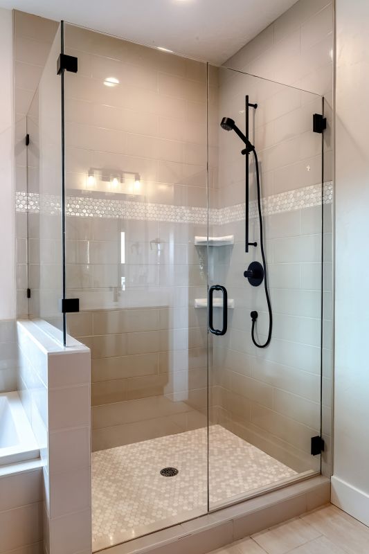 Glass Shower with Black Accents